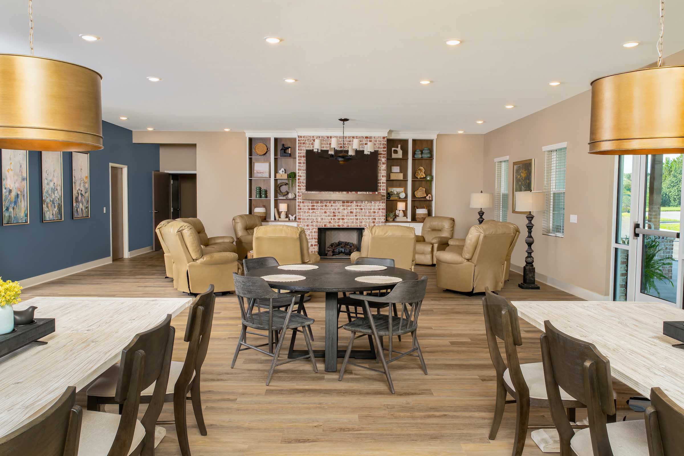 Willows-240 Willows of Jackson assisted living common area with fireplace